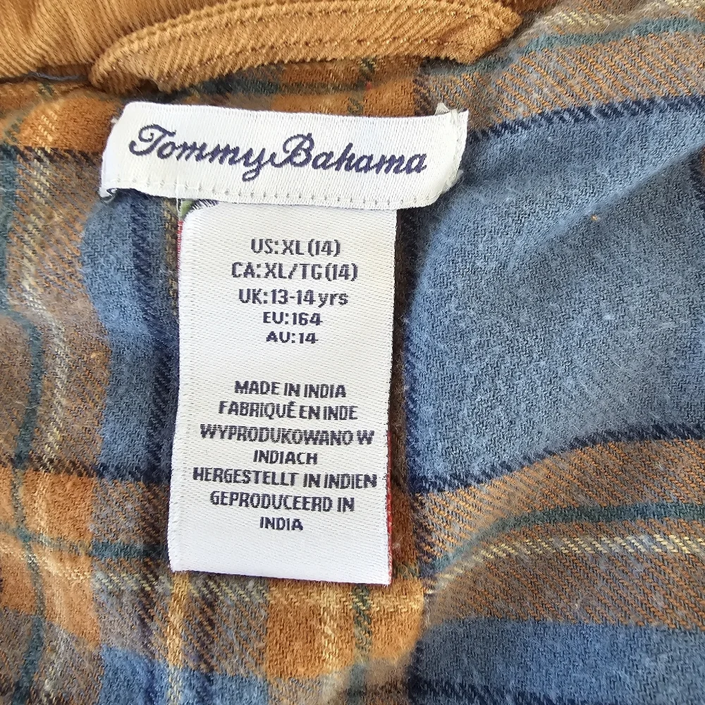 Tommy Bahama Kids XL 14 Corduroy Puffer Vest Plaid Lined Brown Outdoor Warm - Picture 6 of 9